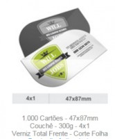 1.000 Cartões - 47x87mm Couchê - 300g - 4x1 Verniz Total Frente - Corte Folha